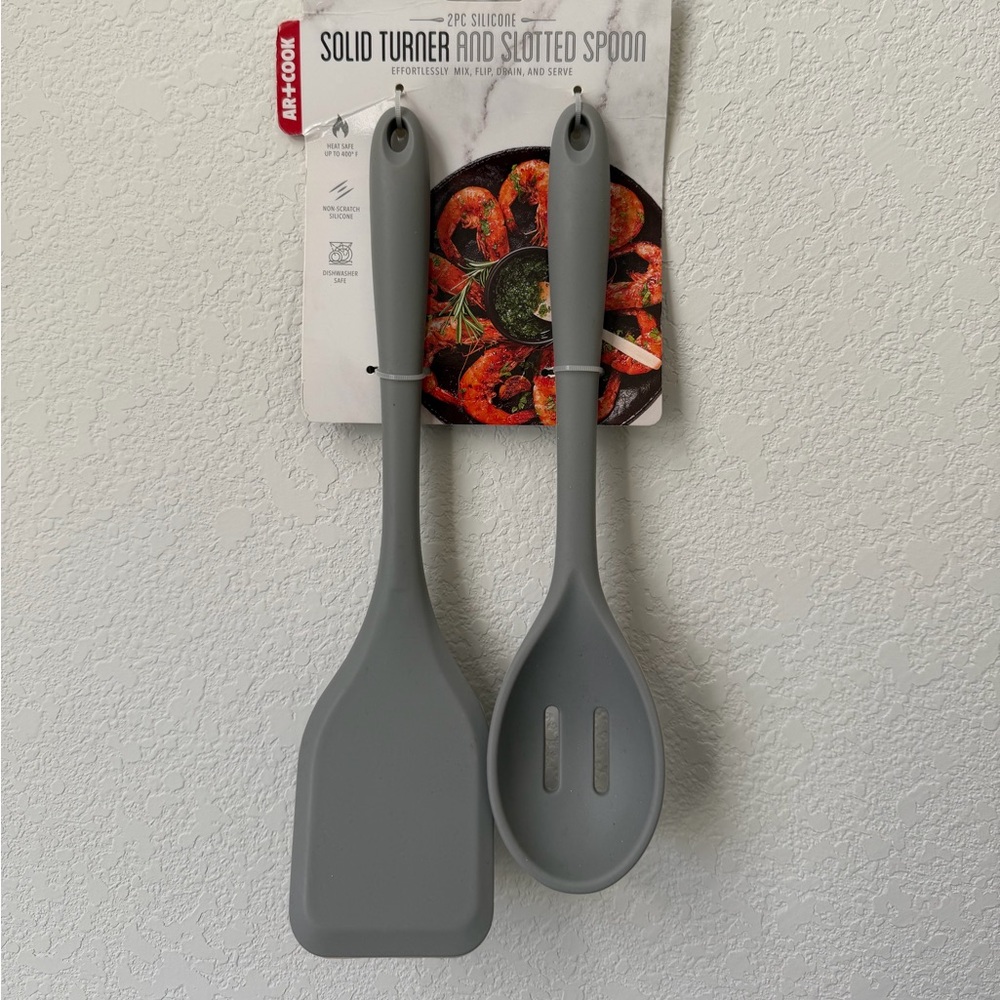 New!!!R+Co Gray Silicone Turner and Slotted Spoon Set